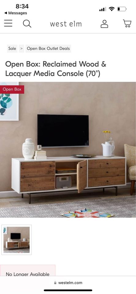 West elm reclaimed wood & lacquer media console 70” - roomii™