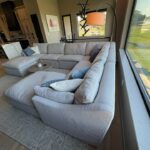 Restoration Hardware Sectional with pillows and coffee table