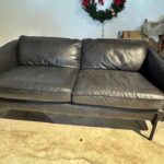 CB2 black leather sofa
