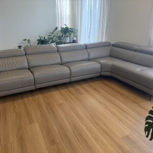 Kasala Furniture Modern Grey Leather Sectional Sofa