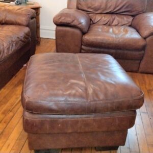 Brown Leather Sofa Set with Ottoman