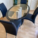 Contemporary Black Glass Dining Table Set